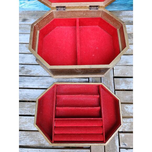 Vintage Large Gold Victorian Theme Jewelry Box Lady Reading Book-Japan Satin Top - Picture 3 of 5